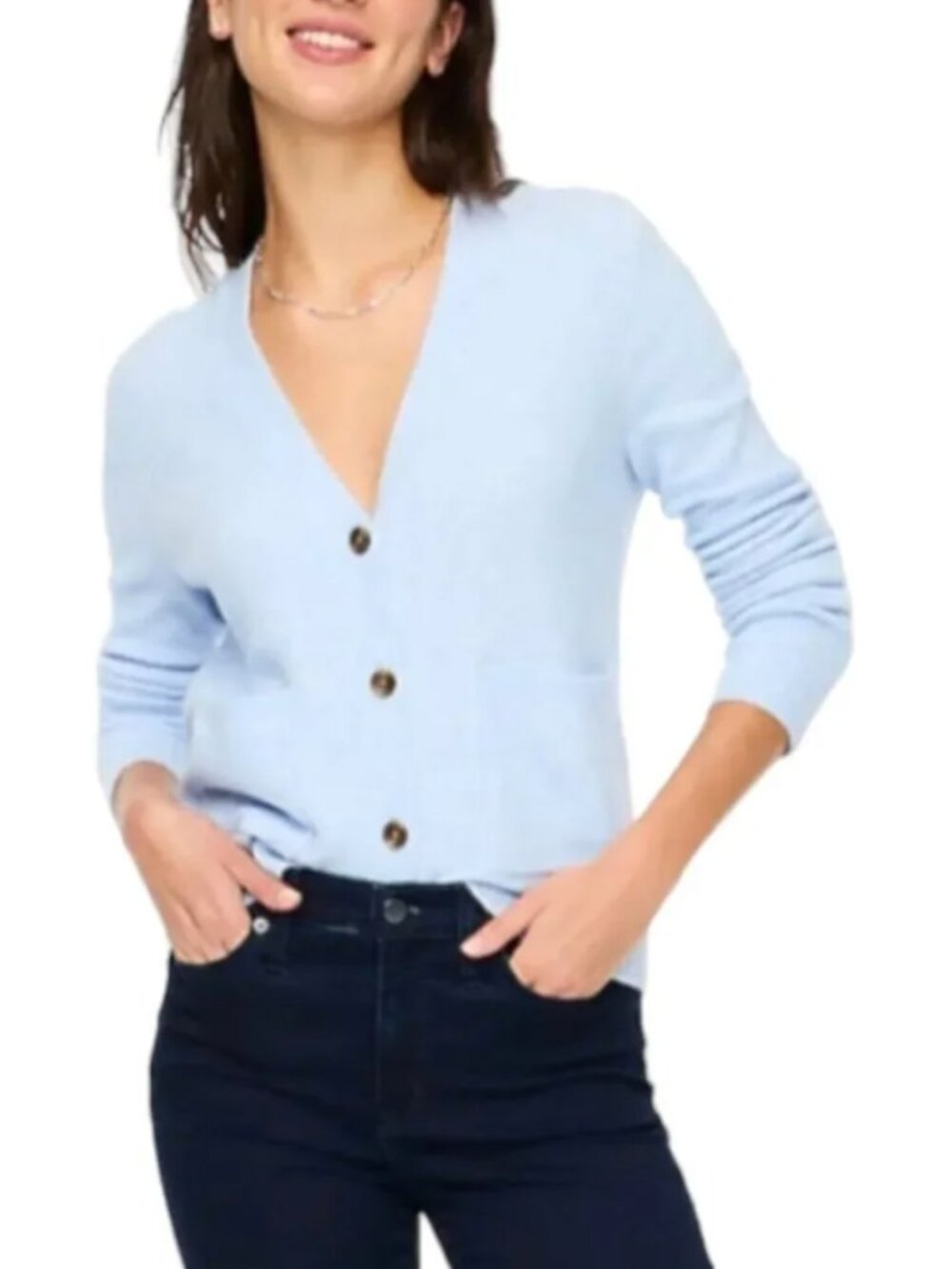 J. Crew V-Neck Button Front Cardigan Sweater in Extra-Soft Yarn Sky Blue Size XL